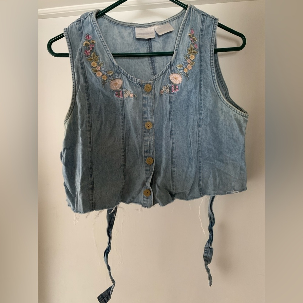Floral denim vest